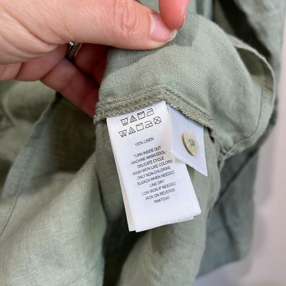 Sigrid Olsen 100% Linen Shirt Size L Green Button Up Coastal Grandma Chic - Picture 7 of 7